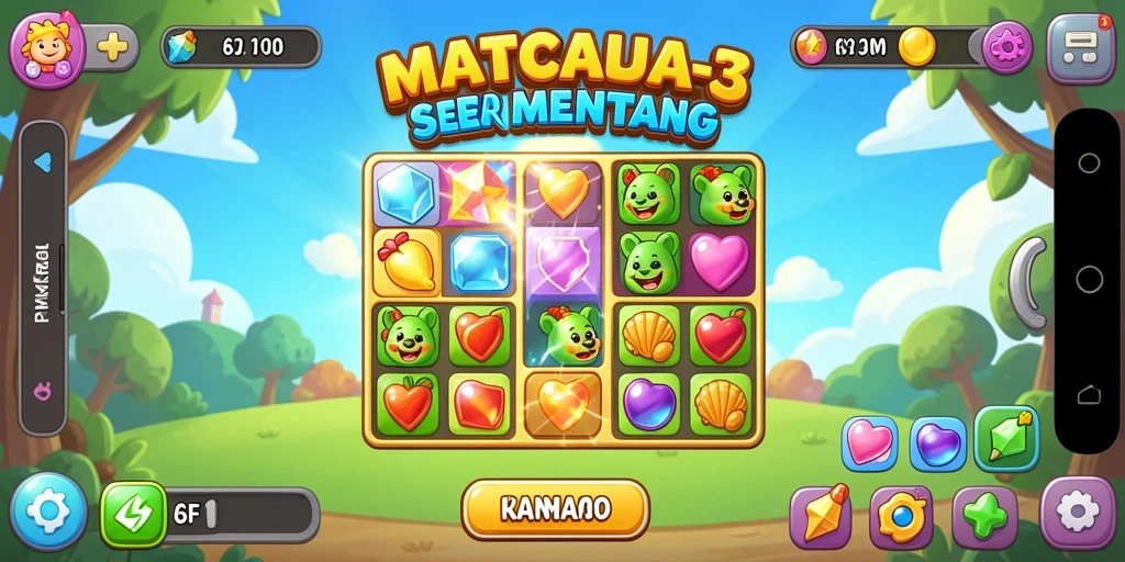 Screenshot gameplay 6CF yang menunjukkan aksi seru Match-3.