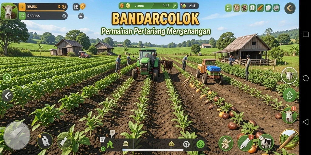 Tampilan gameplay BANDARCOLOK yang menarik dengan elemen pertanian.