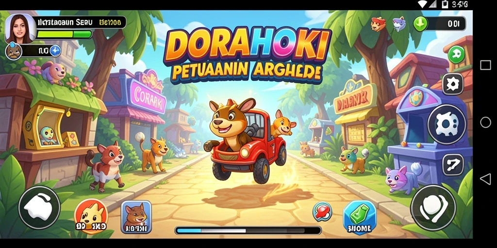 Tampilan gameplay DORAHOKI yang penuh warna dan seru.