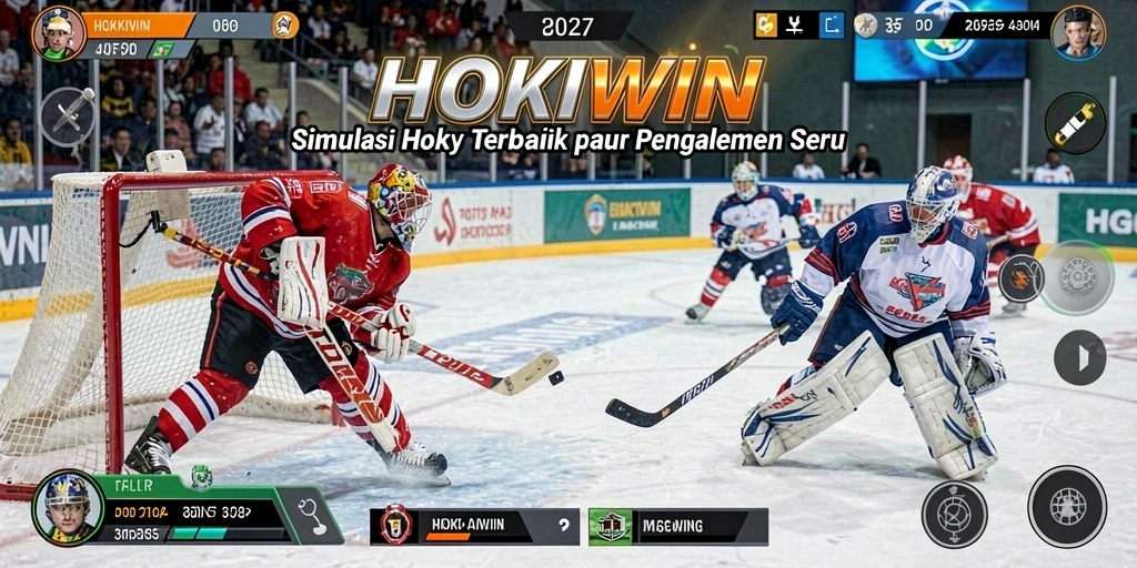Tangkapan layar utama HOKIWIN menampilkan aksi seru di lapangan hoki.