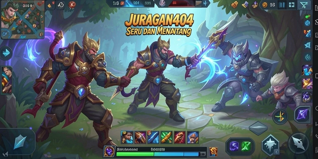 Screenshot JURAGAN404 menampilkan karakter bertarung di arena.