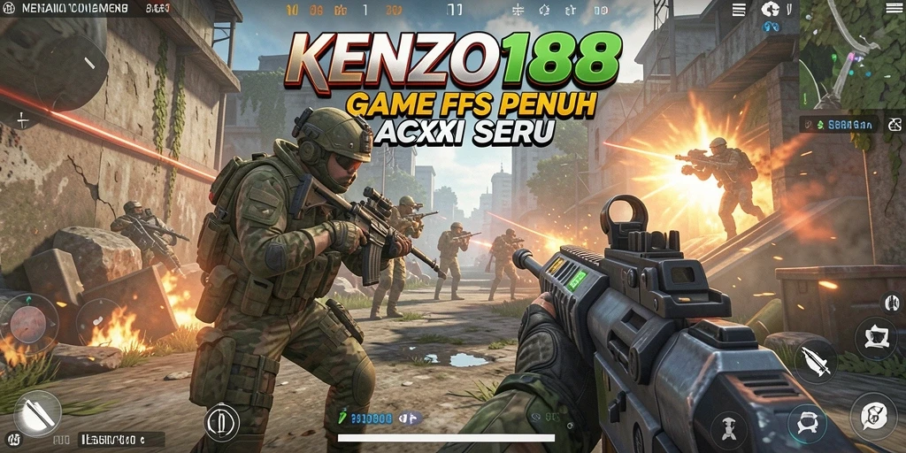 Screenshot gameplay KENZO188 menampilkan aksi tembak-tembakan yang intens.