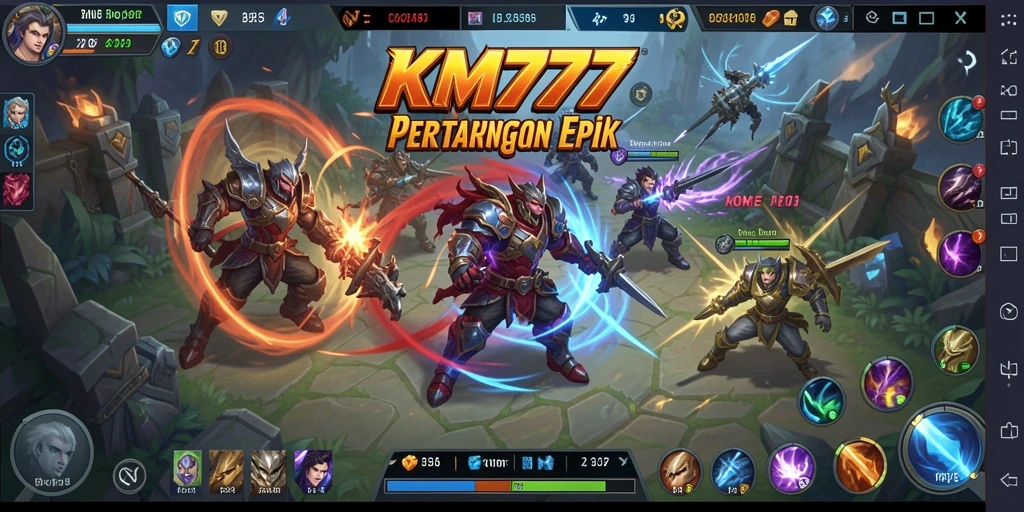 Tampilan seru gameplay KM777 dengan aksi pertarungan tim.
