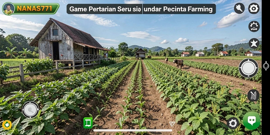Tampilan gameplay NANAS777 yang menampilkan aktivitas bertani yang seru.