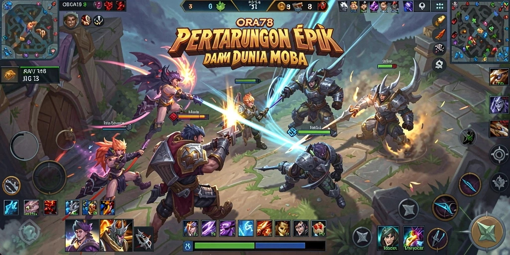 Gameplay seru ORA78 dalam pertarungan MOBA yang dinamis.