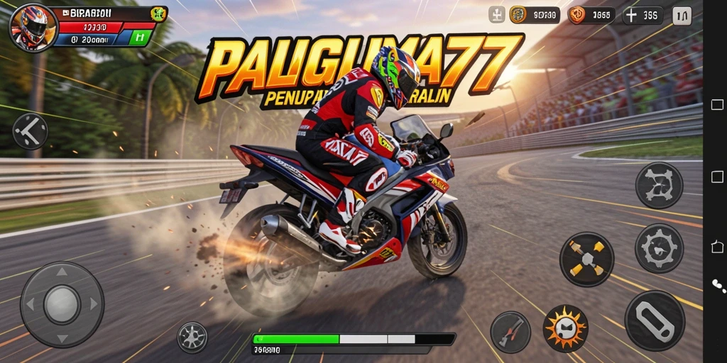 Screenshot menunjukkan aksi balapan motor yang mendebarkan di PANGLIMA77.