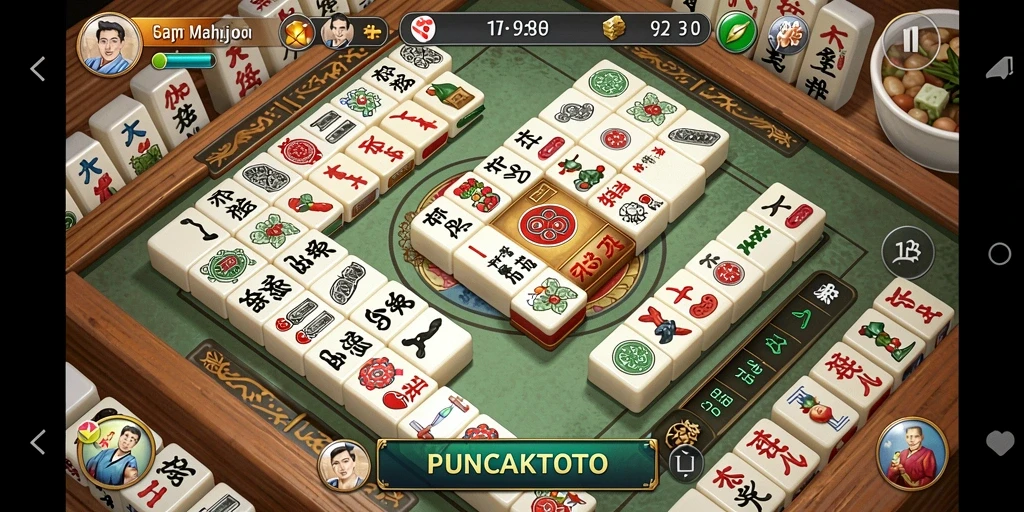 Tampilan gameplay seru dalam PUNCAKTOTO dengan desain Mahjong yang menarik.