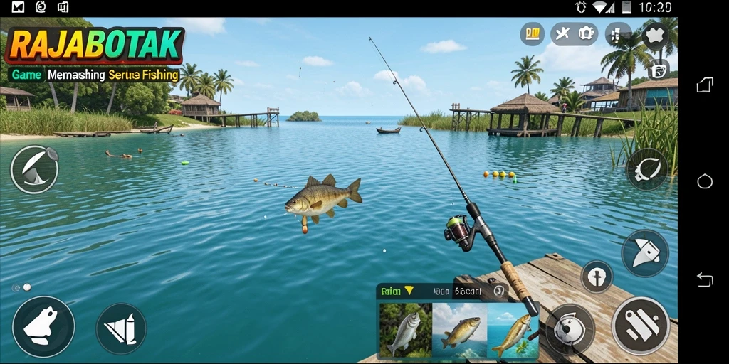 Screenshot permainan RAJABOTAK menunjukkan pengalaman memancing yang seru.