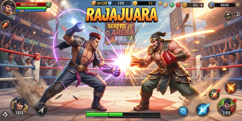Gameplay seru RAJAJUARA di arena pertarungan.