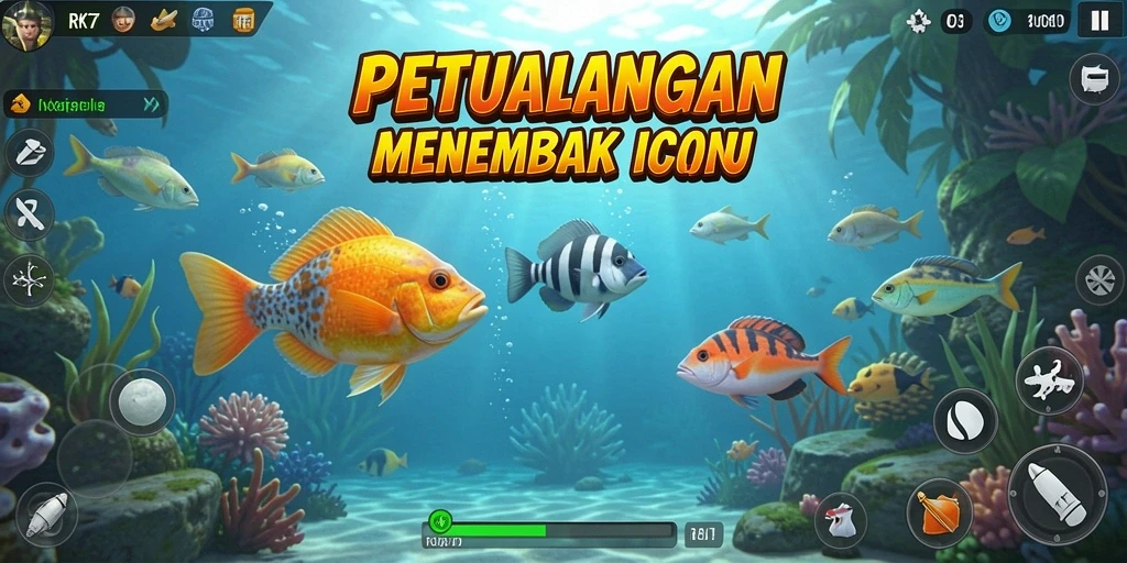 Screenshot menunjukkan aksi seru saat menembak ikan di RK77.