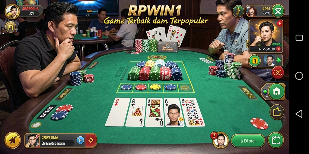 Screenshot utama RPWIN1 menampilkan momen seru pertandingan Poker.