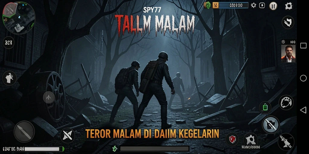 Tampilan gameplay menakutkan dari SPY77 dengan suasana gelap dan mencekam.