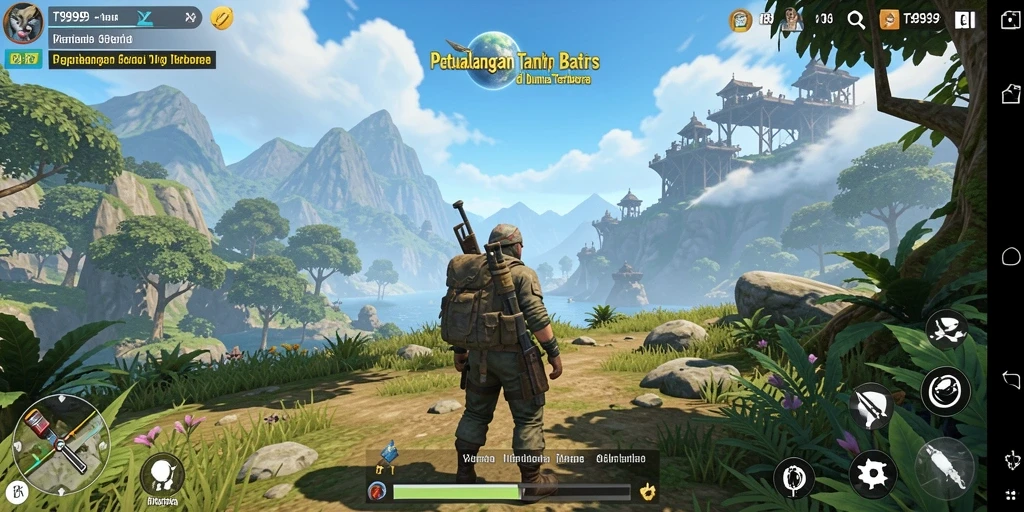 Screenshot dari gameplay T9999 menunjukkan dunia yang luas dan menarik.